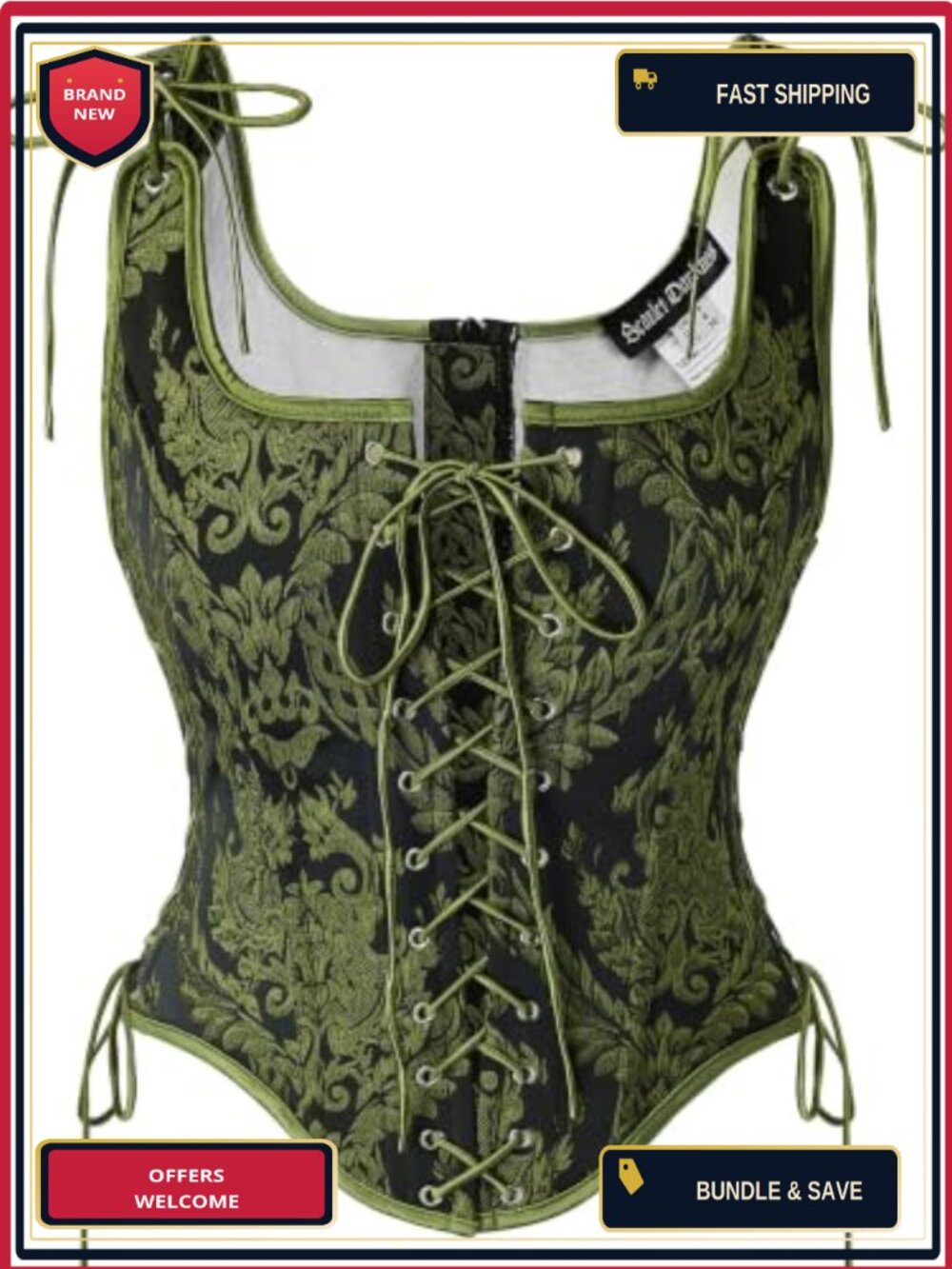 Women's Corset Top Renaissance Pirate Costume Boned Bustier Damask